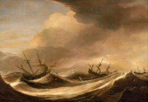 Ships in a Heavy Sea Running Before a Storm c. 1640