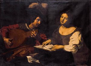 A Musician Playing a Lute to a Singing Girl  1621-22