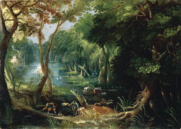 Wooded River Landscape 1618, Oil on canvas, 67 x 95 cm