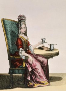 Lady Taking Coffee, fashion plate, c.1695