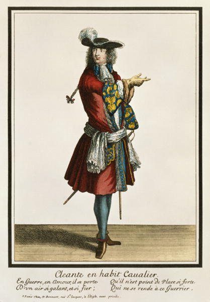 Cleante Dressed as a Cavalier, fashion plate, c.1695