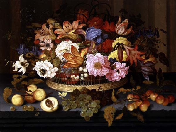 Still Life of Fruit and a Basket of Flowers, 1623