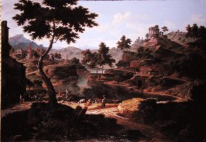 Classical landscape with figures and ruins