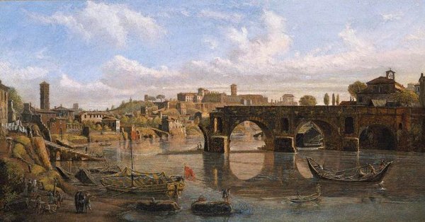 Rome- View of the River Tiber with the Ponte Rotto and the Aventine Hill 1680s