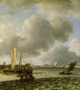 A Dutch Yacht Firing a Salute as a Barge Pulls Away, 1650