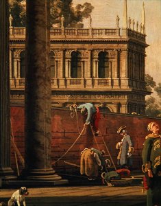 Capriccio of a man scaling a wall