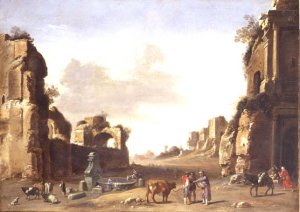 Classical Ruins with Peasants Watering their Animals