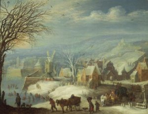 Winter landscape with numerous figures