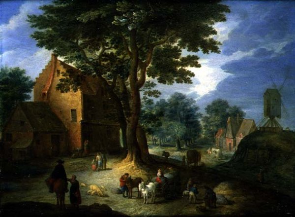 Village Scene with a Windmill