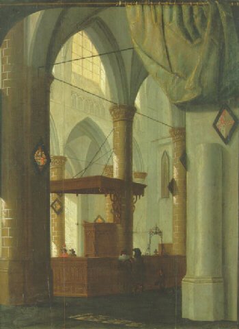 The interior of a Gothic church with an elegant couple 1654