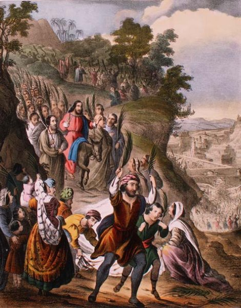 Christ's Triumphal Entry into Jerusalem, from a bible, 1870's