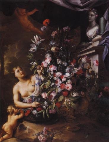 Ninfa e putti che sistemano fiori davanti a un'urna (collab. w-Nicola Vaccaro) 1675-99