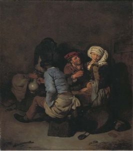 A peasant woman seduced by a man in an interior