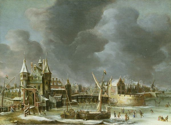 A View of the Regulierspoort, Amsterdam, in winter