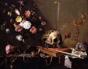 Vanitas Still-Life with a Bouquet and a Skull c. 1642