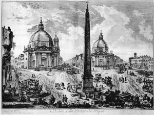 Piazza del Popolo, from Le Antichita Romane de G.B. Piranesi 1756, published in Paris, 1835