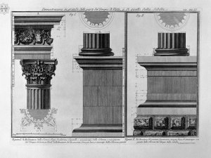 Illustration of the column structure of the Temple of Vesta and the Temple of Sibilla from Vedute, first published in 1756, pub. by E and F.N. Spon Ltd., 1900