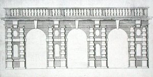 Design for an arcade with balustrade top from 'The Gardens of Wilton', c.1645