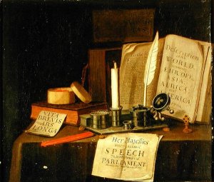 A Trompe L'Oeil With A Pewter Ink Stand, Books And Papers, 1702