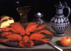 Still-life with crayfish, a roemer and a ewer