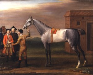 Lamprey, with his owner, Sir William Morgan, at Newmarket, 1723