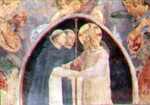 Christ welcoming two Dominican friars, lunette