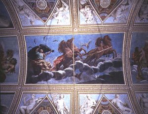 The Personification of Night riding across the sky in a chariot, ceiling painting