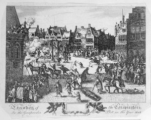 Execution of the Conspirators in the Gunpowder Plot in Old Palace Yard, Westminster, in 1606, 1795