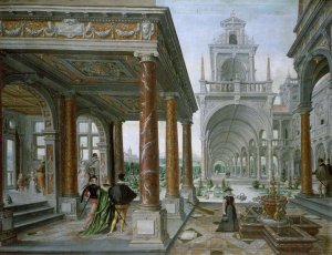 Cappricio of palace architecture with Figures Promenading, 1596