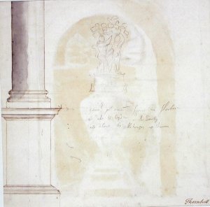 Sketch of a pillar and statue