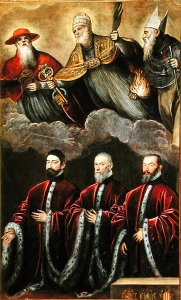 St. Jerome, St. Peter and St. Anthony above a portrait of three lawyers