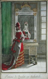 Lady looking in the mirror, published c.1688-90