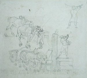 Studies of a carter pumping water for his horses