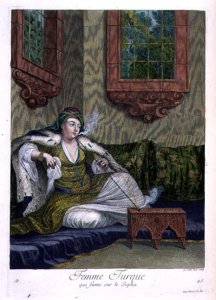 Turkish woman, smoking on the sofa, 18th century