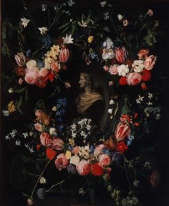 Garland of flowers surrounding a marble bust of Archduke Leopold Guglielmo, c.1647