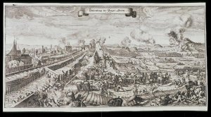 The Storming of Prague by the Swedes in October-November 1648, from Theatrum Europaeum, Volume VI, engraved by Matthaus Merian the Younger, 1652