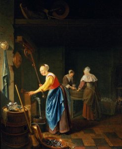 A Kitchen Scene with a Maid Drawing Water from a Well