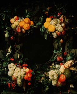 Garland of fruit around an empty niche