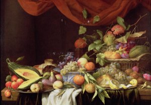 A Still Life of Fruit on a Draped Ledge