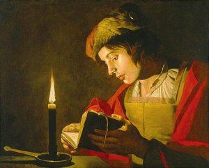 Young Man Reading by Candle Light