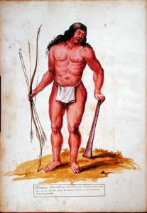 Native of the Caribbean with his weapons, from a manuscript on plants and civilization in the Antilles, c.1686