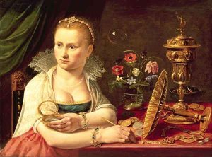 A vanitas portrait of a lady believed to be Clara Peeters