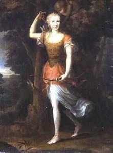 Portrait of a lady thought to be Diane Denise de Boillon as Diana with Cupid