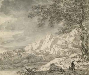 Mountainous Landscape with a Hiker