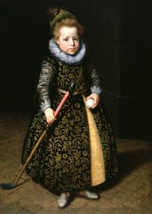 Portrait of a four-year old boy with club and ball 1611