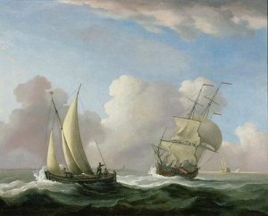 A Man-o-War in a Swell and a Sailing Boat