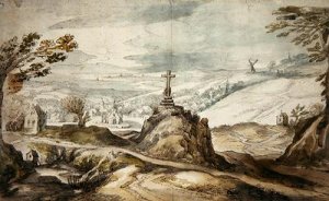 Mountainous Landscape with a Cross