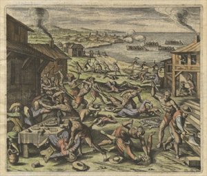 The massacre of the settlers in 1622 plate VII from America Part XIII