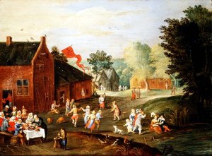 Peasants Feasting in a Village