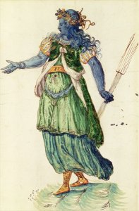 Costume design for the Torchbearer of Oceania from The Masque of Blackness